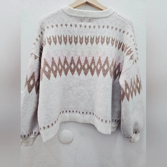 Song Of Style By Amee Song Women's Cream and Brown Patterned Sweater. Size S - Picture 2 of 6